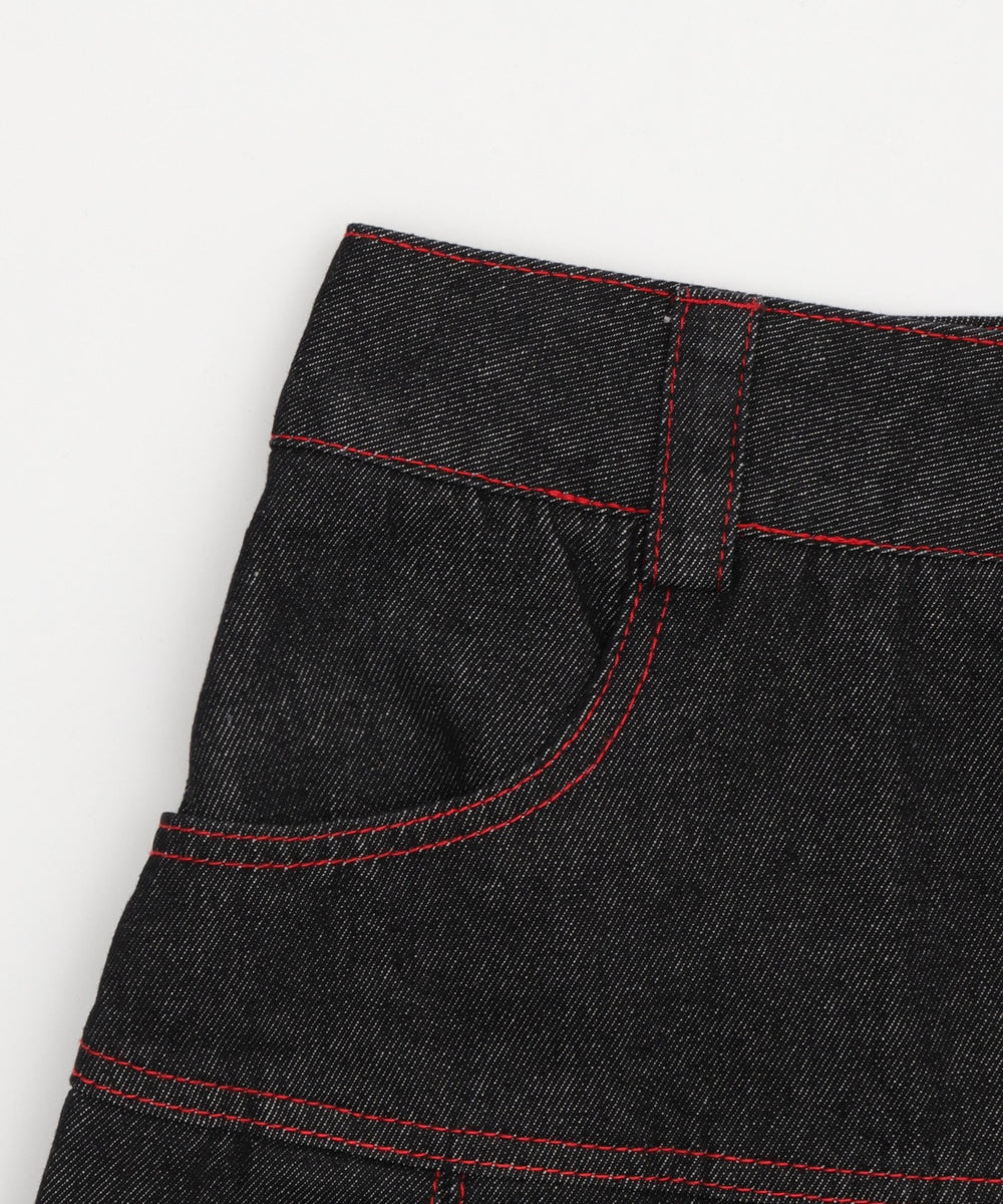 プリーツヘムリジットデニムミニスカパン