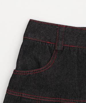 プリーツヘムリジットデニムミニスカパン