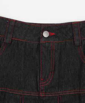 プリーツヘムリジットデニムミニスカパン