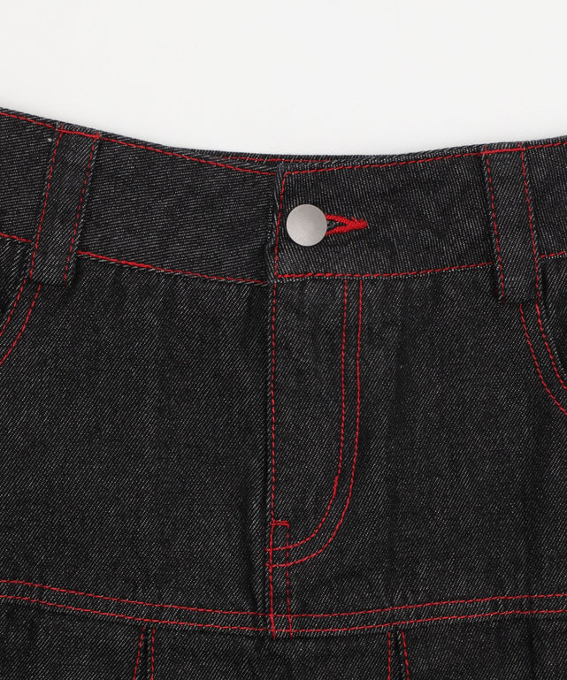 プリーツヘムリジットデニムミニスカパン