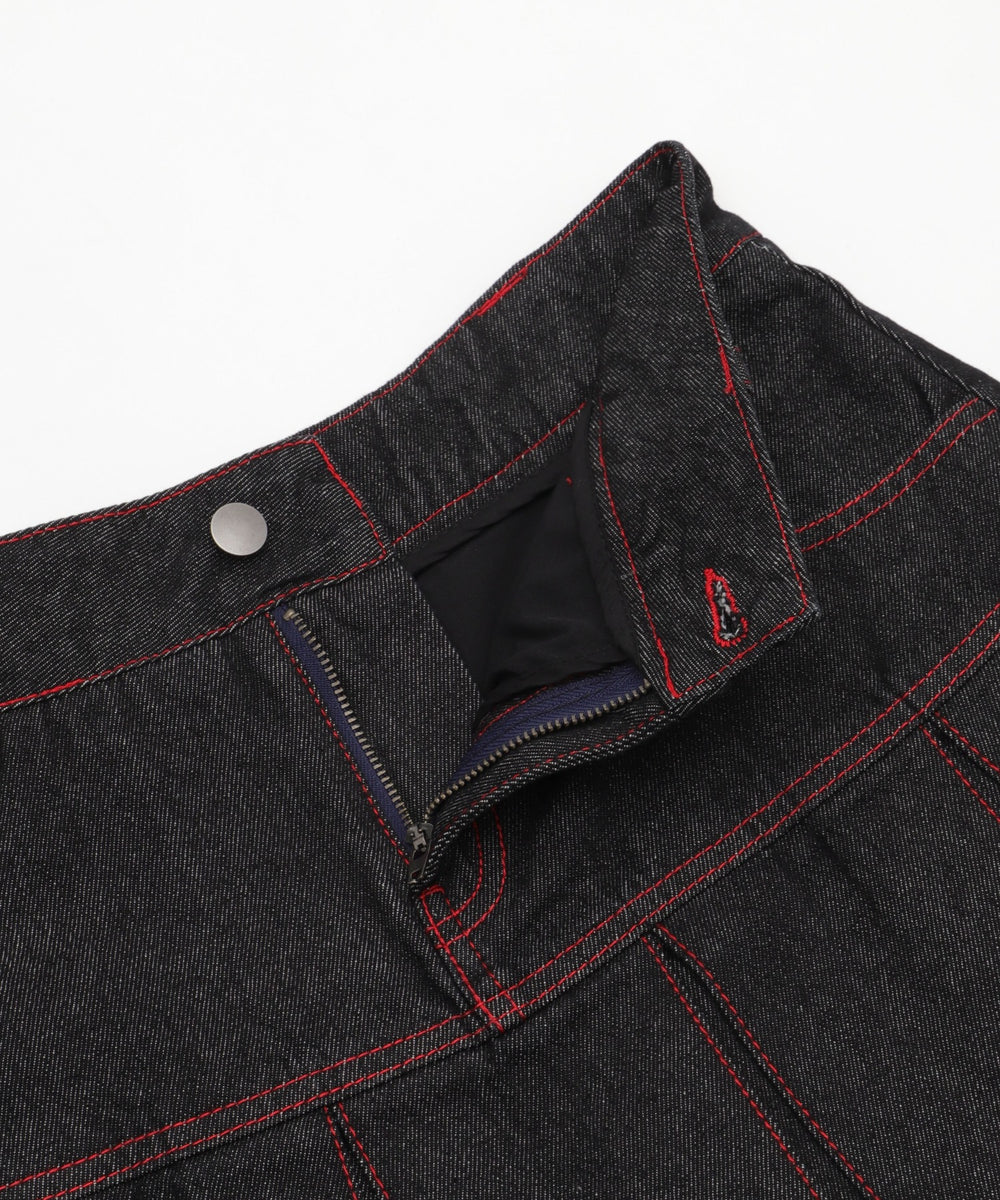 プリーツヘムリジットデニムミニスカパン