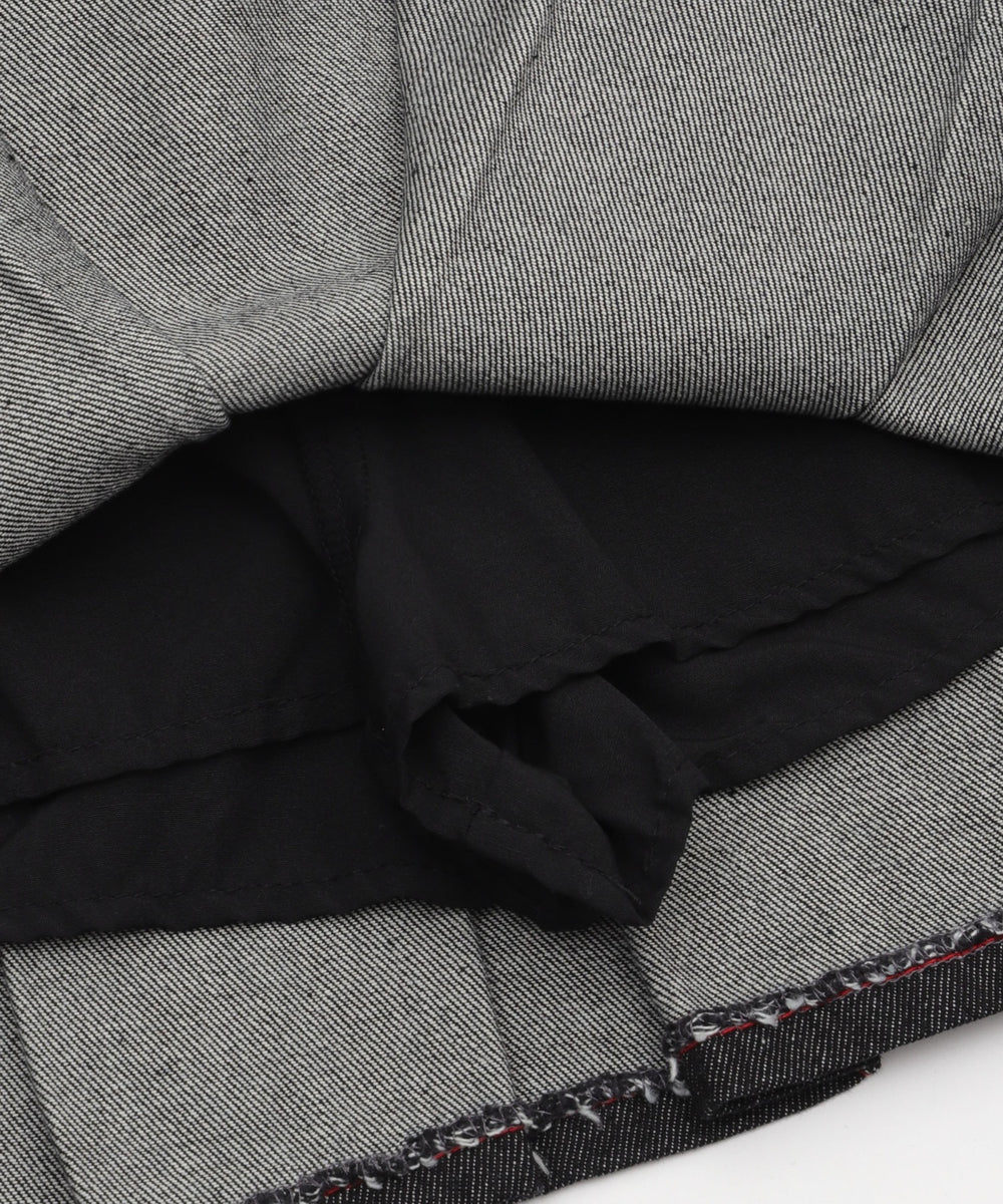 プリーツヘムリジットデニムミニスカパン