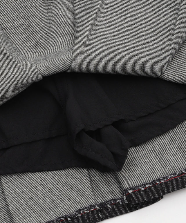 プリーツヘムリジットデニムミニスカパン