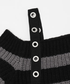 ストラップベルトオフショルボーダーニット