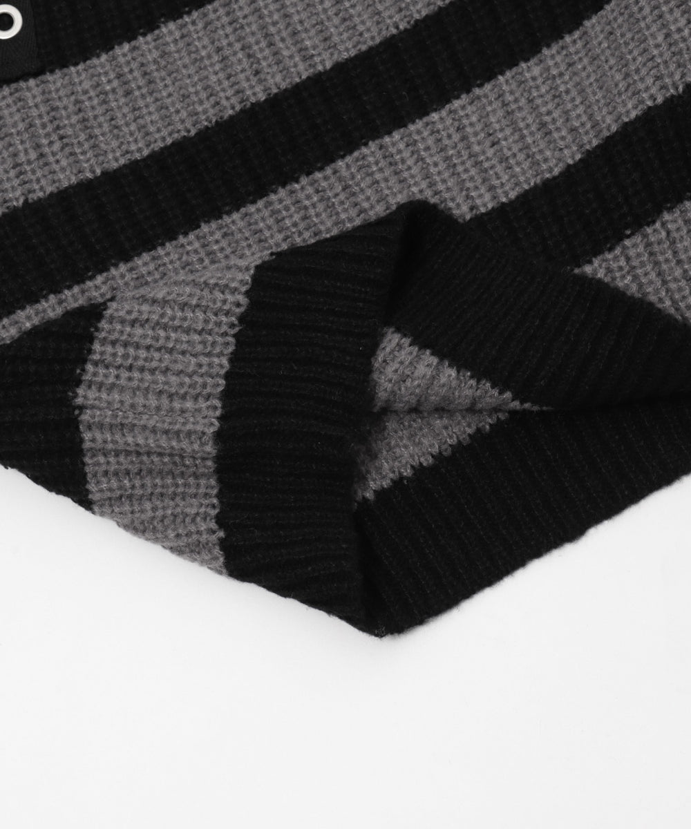 ストラップベルトオフショルボーダーニット