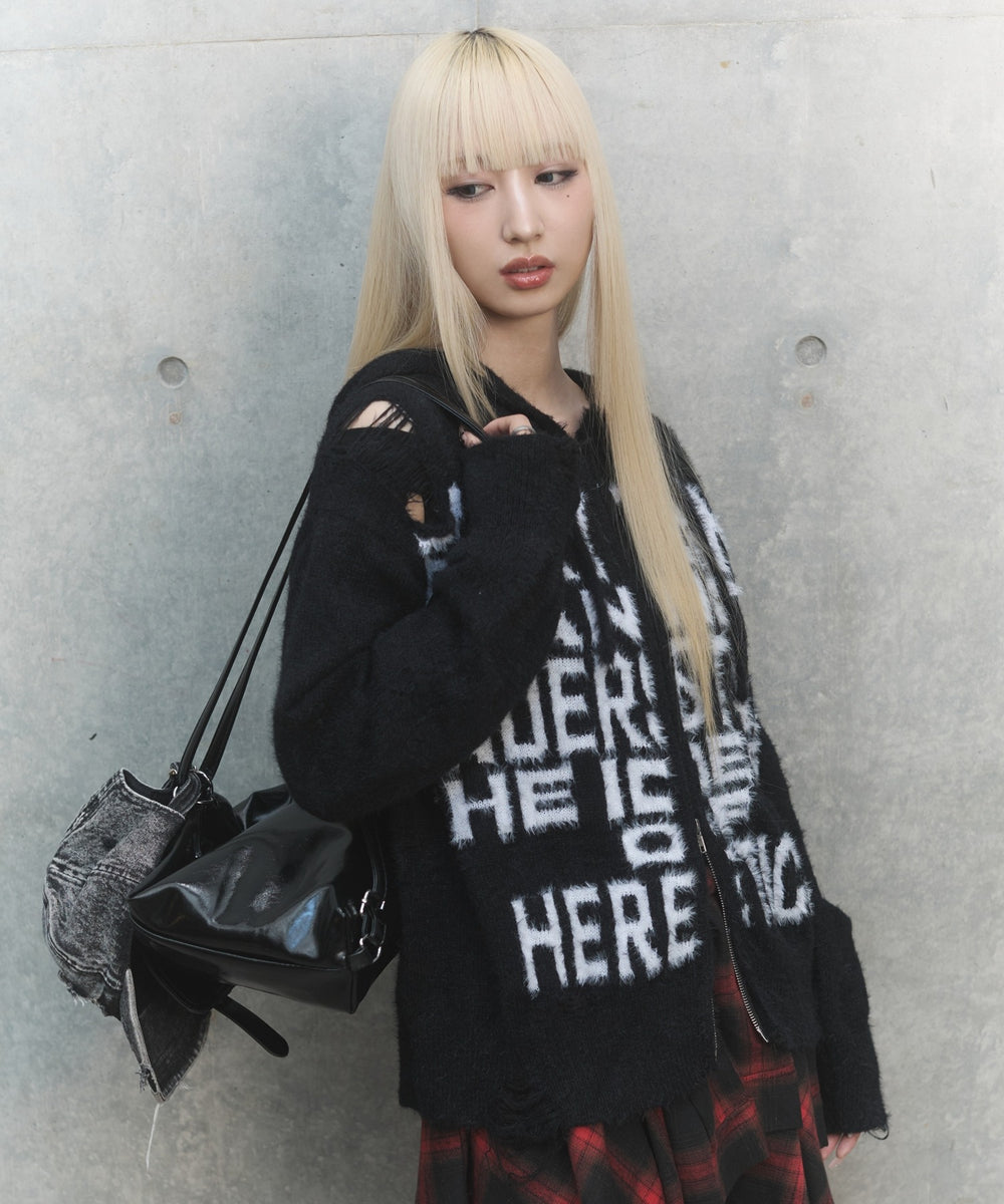 シャギーニットロゴダブルZIPパーカー