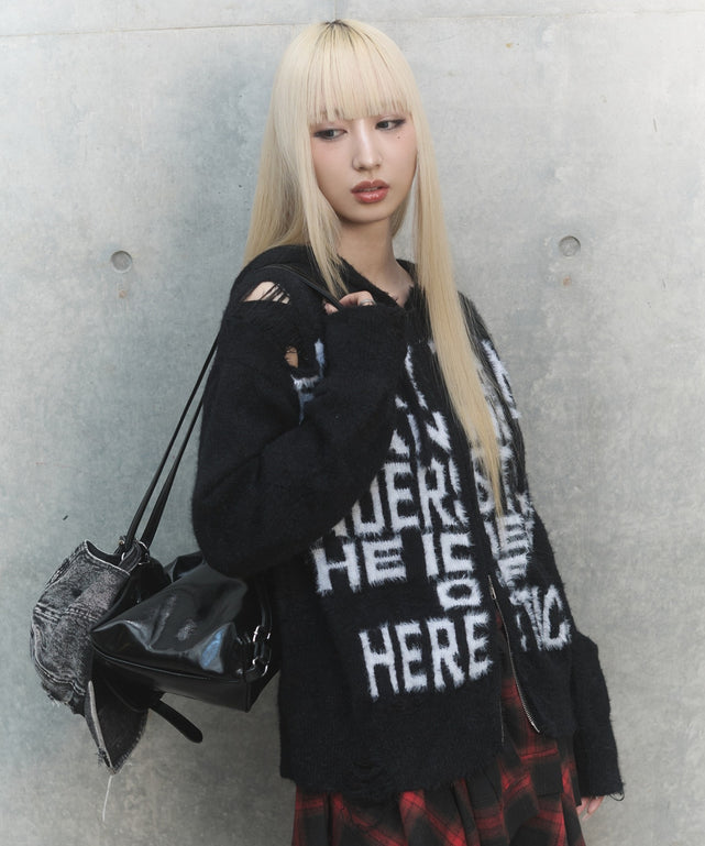 シャギーニットロゴダブルZIPパーカー