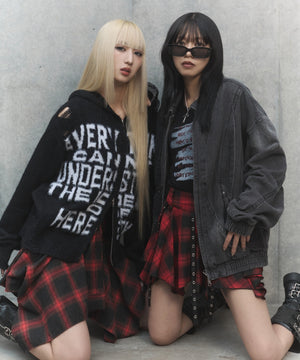 シャギーニットロゴダブルZIPパーカー