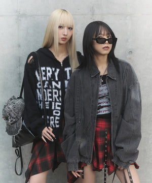 シャギーニットロゴダブルZIPパーカー