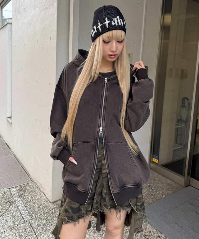 Mobb. パーカー ブラック ショート 裏起毛 裏起毛ショート丈パーカー×カットオフワイドパンツ