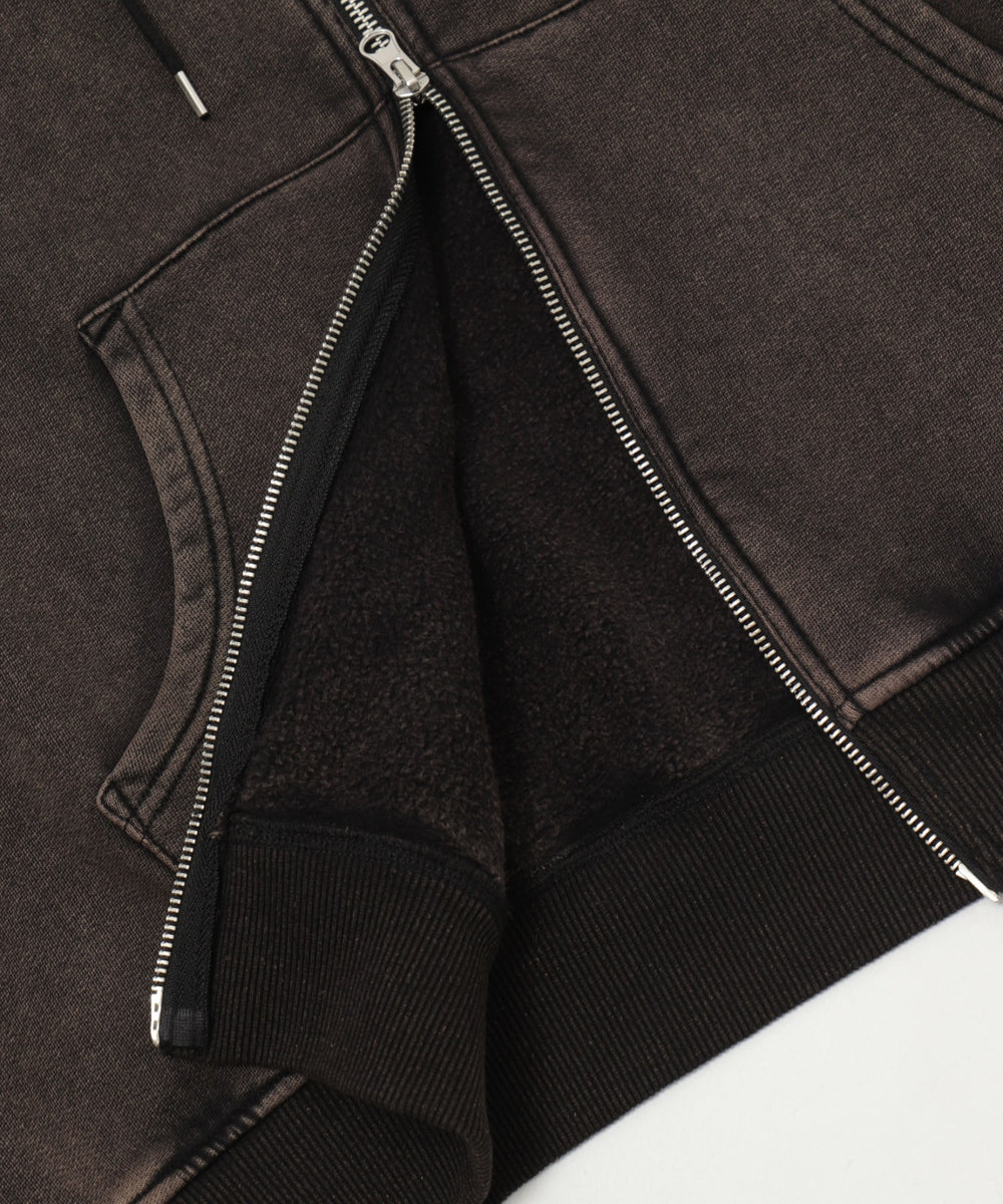 ハードウォッシュ裏起毛Wジップパーカー