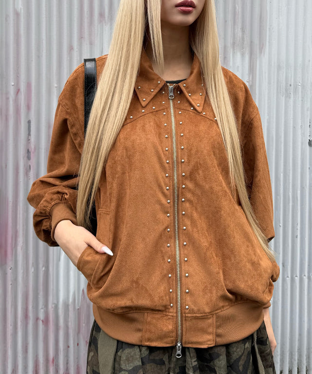 スタッズウエスタンブルゾン/キャメル モデル：167㎝ FREE着用