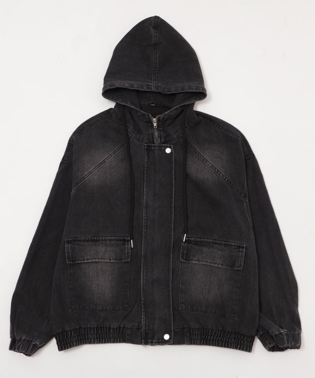 オーバーデニムパーカー/ブラック