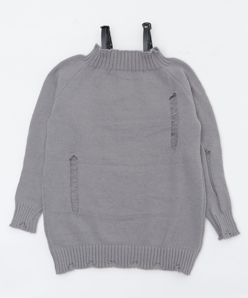 ショルダーベルトオフショルダメージニット