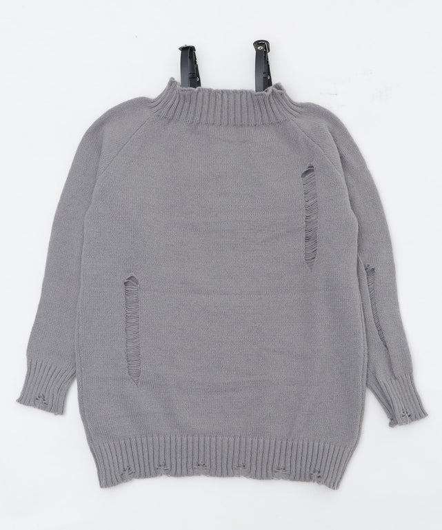 ショルダーベルトオフショルダメージニット