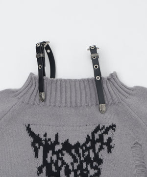 ショルダーベルトオフショルダメージニット