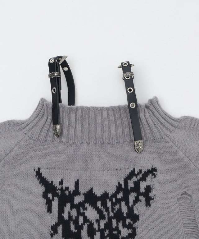 ショルダーベルトオフショルダメージニット