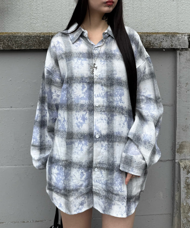 ブリーチオンブレチェックシャツ/ブルー モデル：160㎝ FREE着用