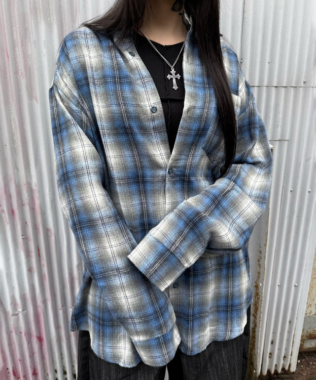 チェックビッグシャツ/ブルー モデル：160㎝ FREE着用