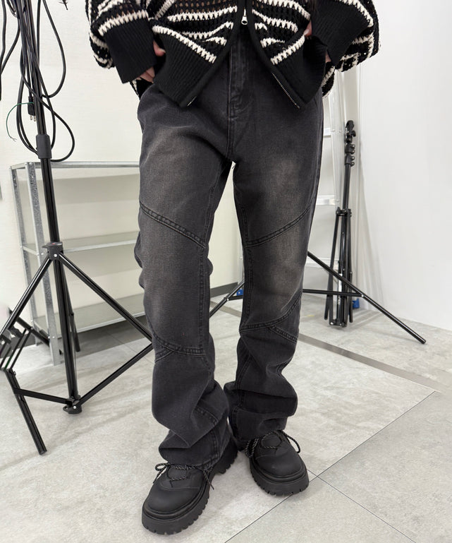 3Dフレアデニムパンツ/ブラック モデル：160㎝ M着用