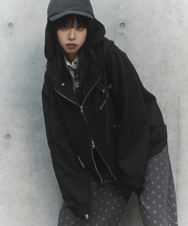 パンクマルチZIPパーカー/ブラック モデル：163㎝ FREE着用