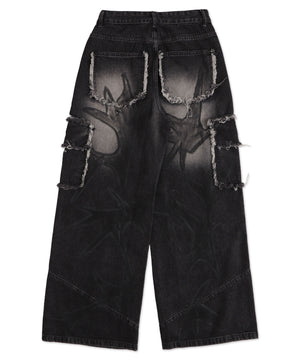 グラフィックペイントカーゴバギーデニム