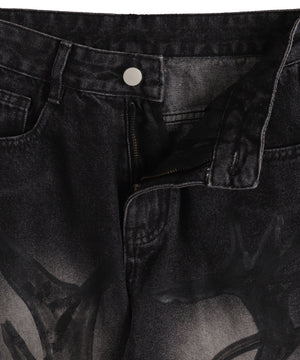 グラフィックペイントカーゴバギーデニム