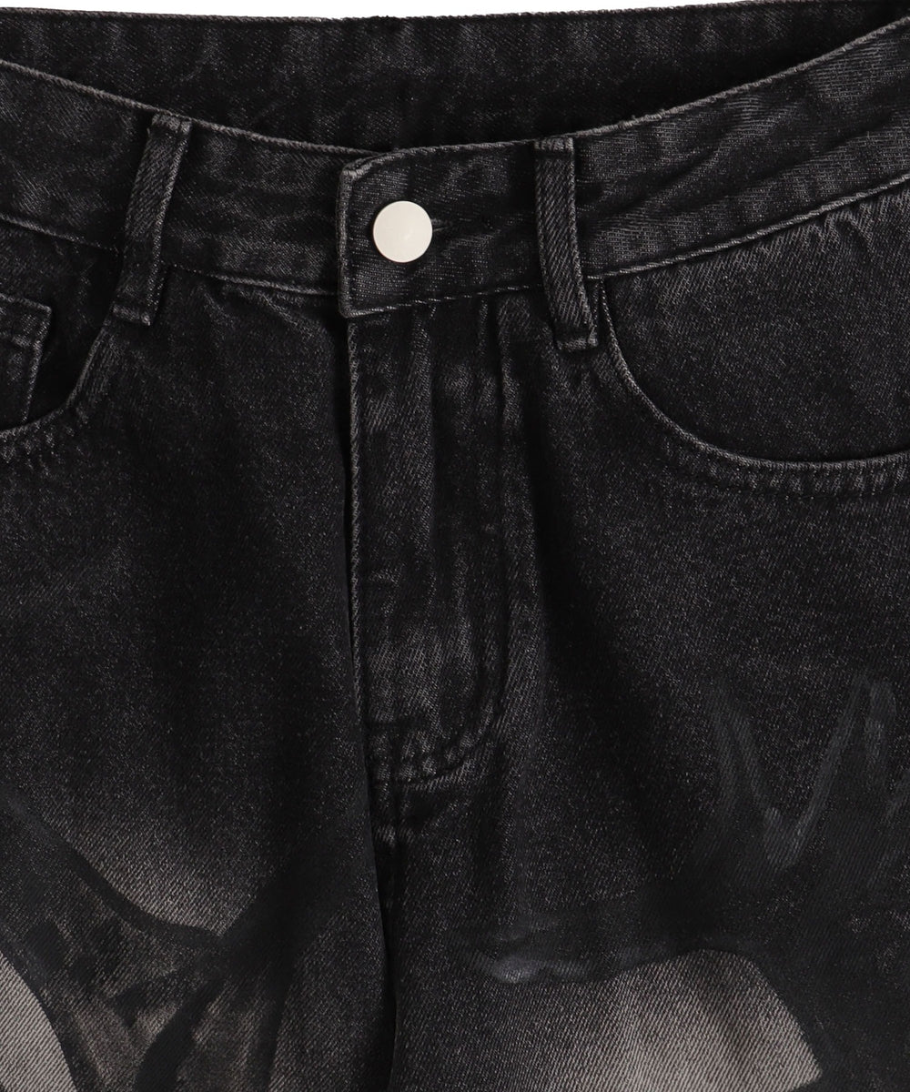 グラフィックペイントカーゴバギーデニム