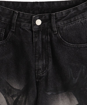 グラフィックペイントカーゴバギーデニム