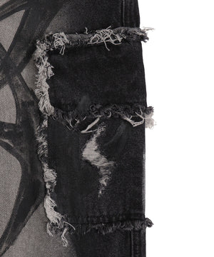 グラフィックペイントカーゴバギーデニム