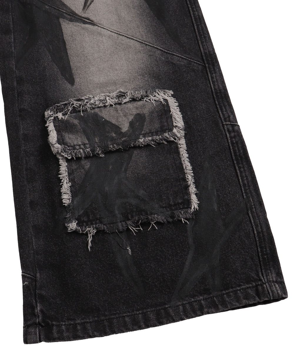 グラフィックペイントカーゴバギーデニム