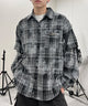 フェイクレイヤードチェックシャツ/ブラック モデル：178㎝ FREE着用