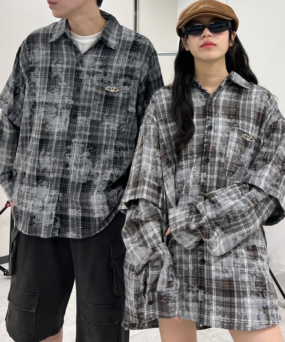 フェイクレイヤードチェックシャツ