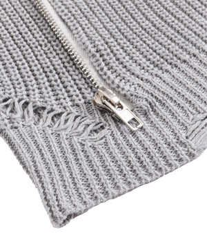 デザインZIPダメージオーバーニット