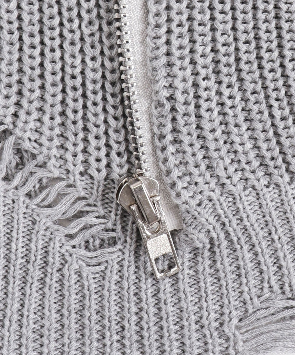 デザインZIPダメージオーバーニット