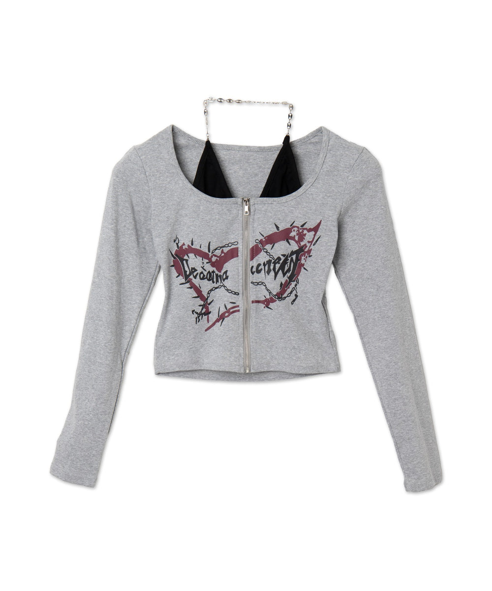 フロントZIPキャミセットトップス