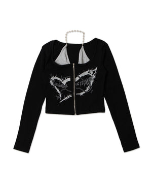 フロントZIPキャミセットトップス