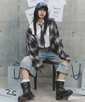 ダメージフードチェックシャツ