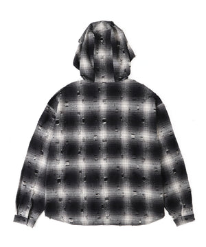 ダメージフードチェックシャツ