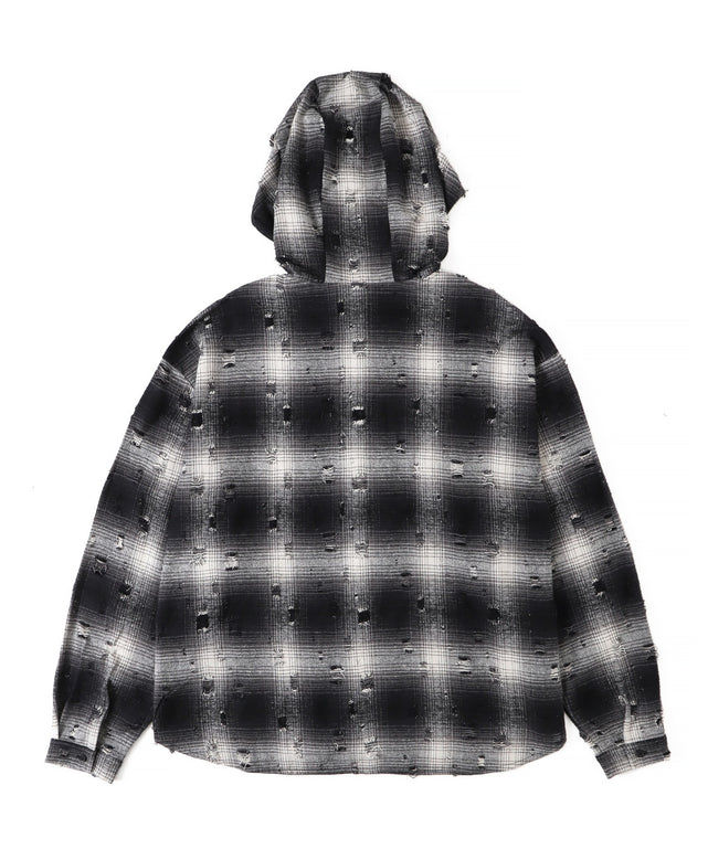 ダメージフードチェックシャツ