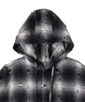 ダメージフードチェックシャツ