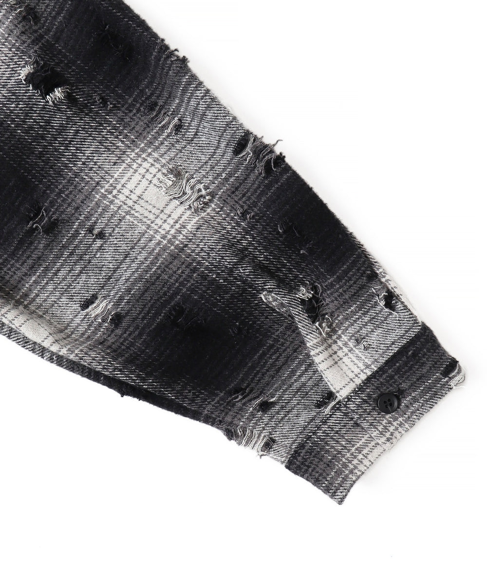 ダメージフードチェックシャツ