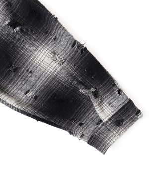 ダメージフードチェックシャツ