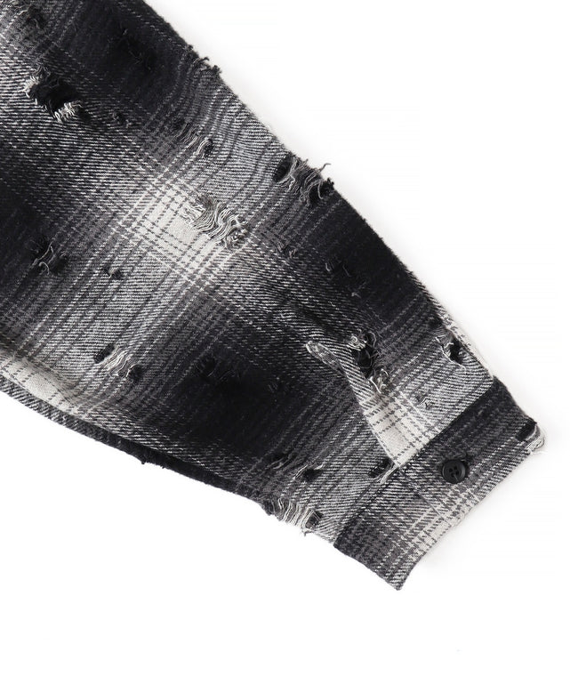 ダメージフードチェックシャツ