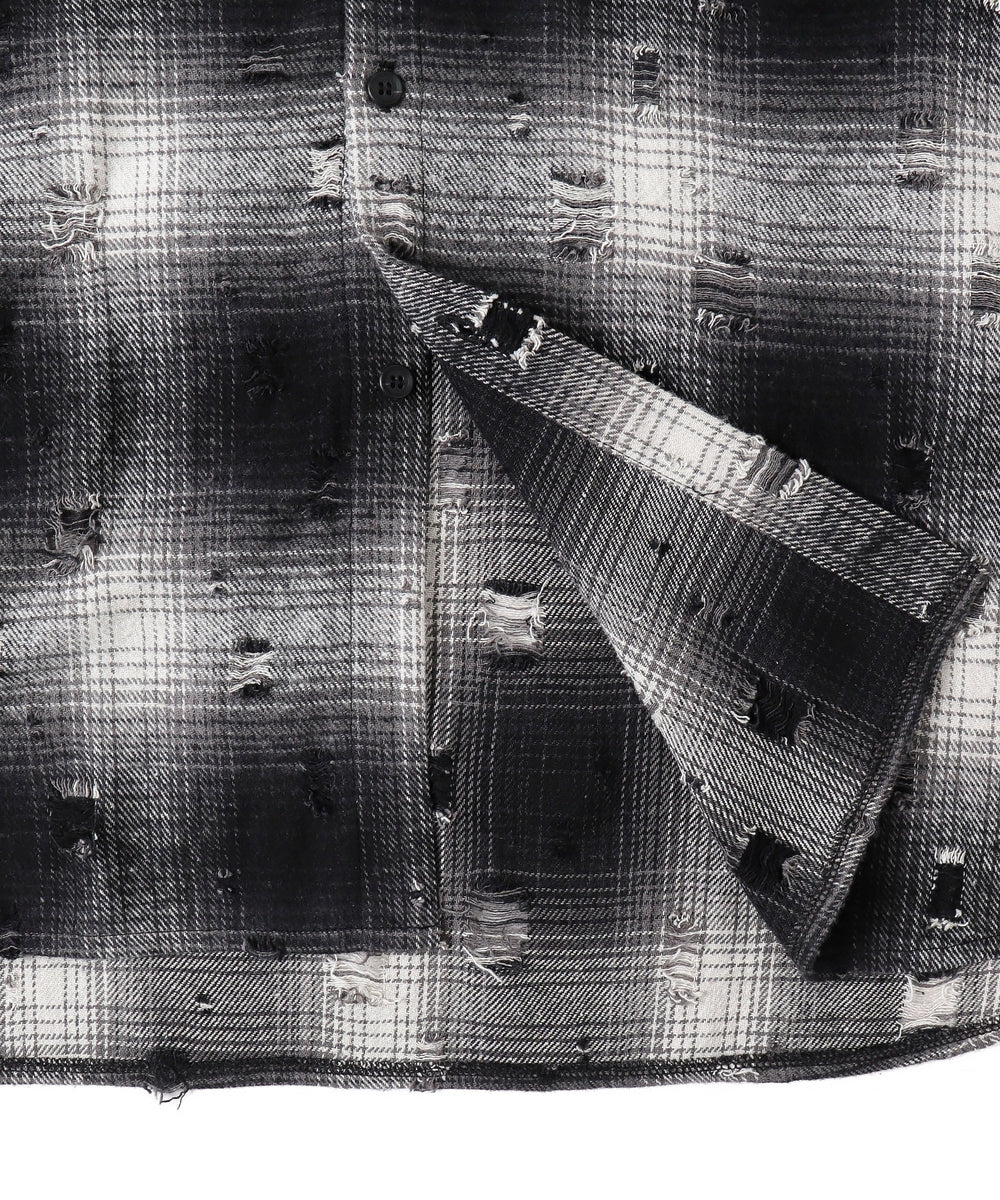 ダメージフードチェックシャツ
