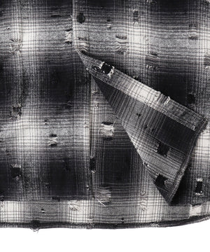 ダメージフードチェックシャツ