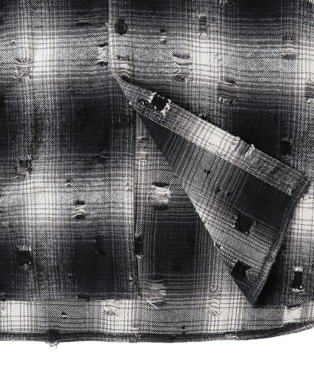 ダメージフードチェックシャツ