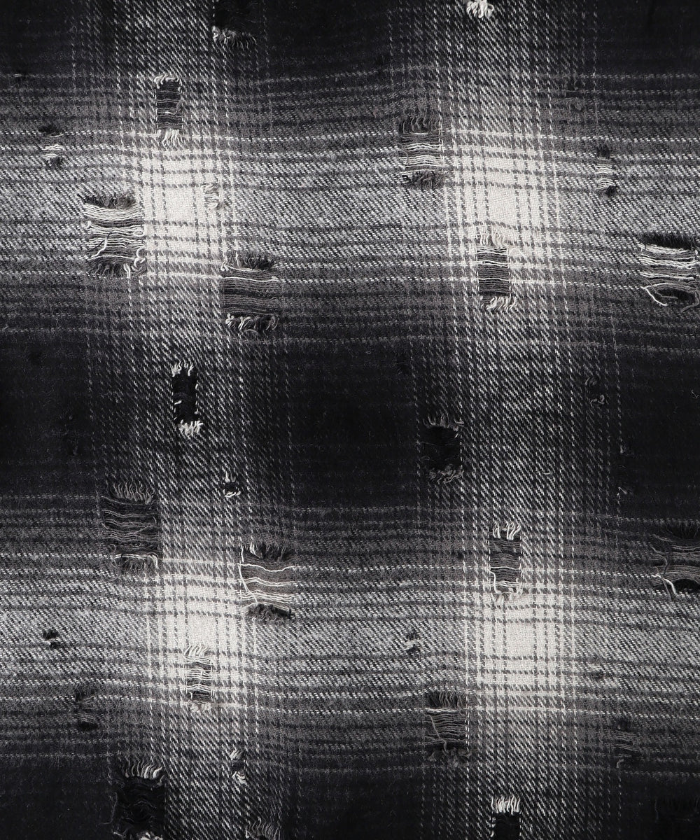 ダメージフードチェックシャツ