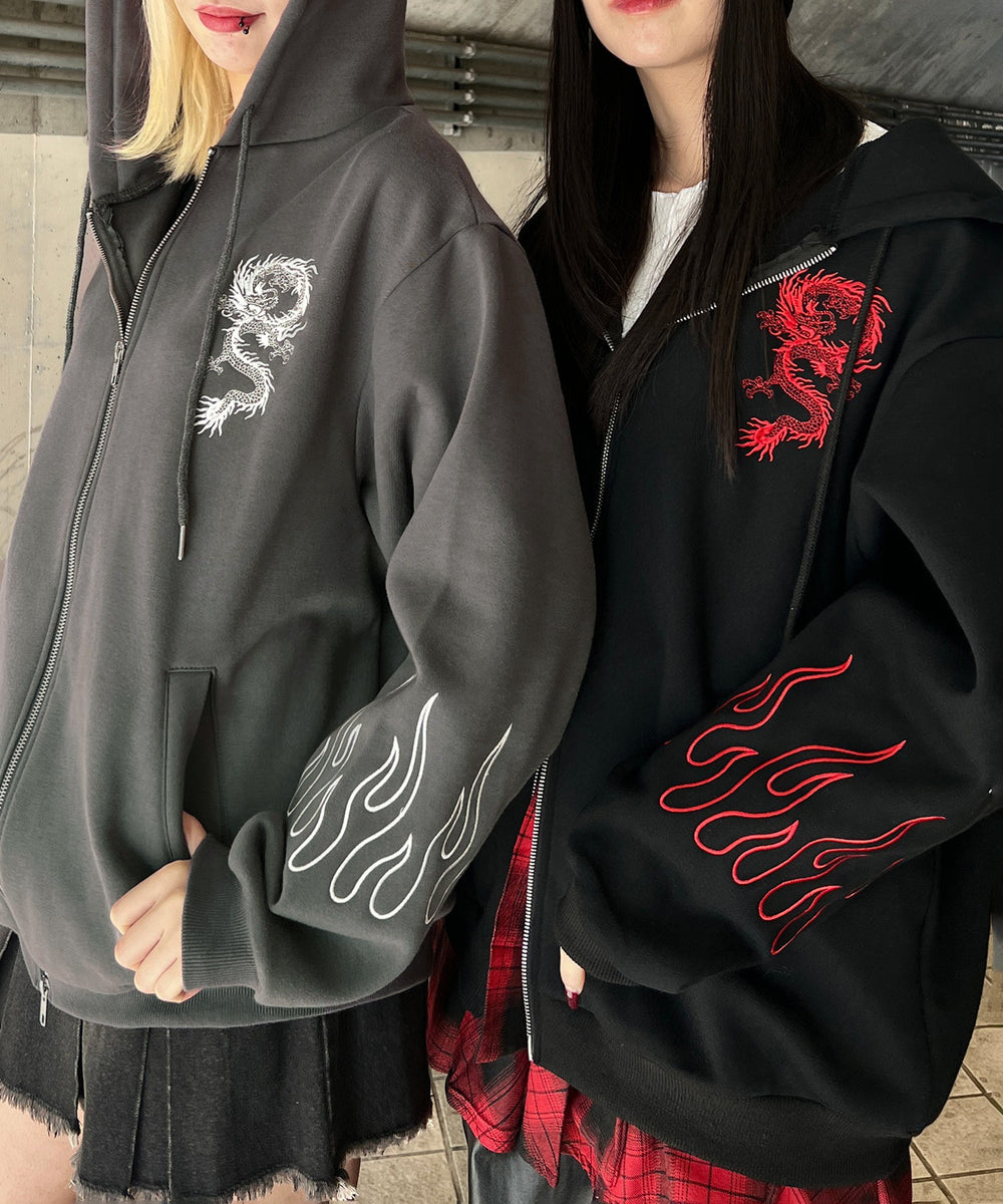 ドラゴン刺繍ビッグZIPパーカー　