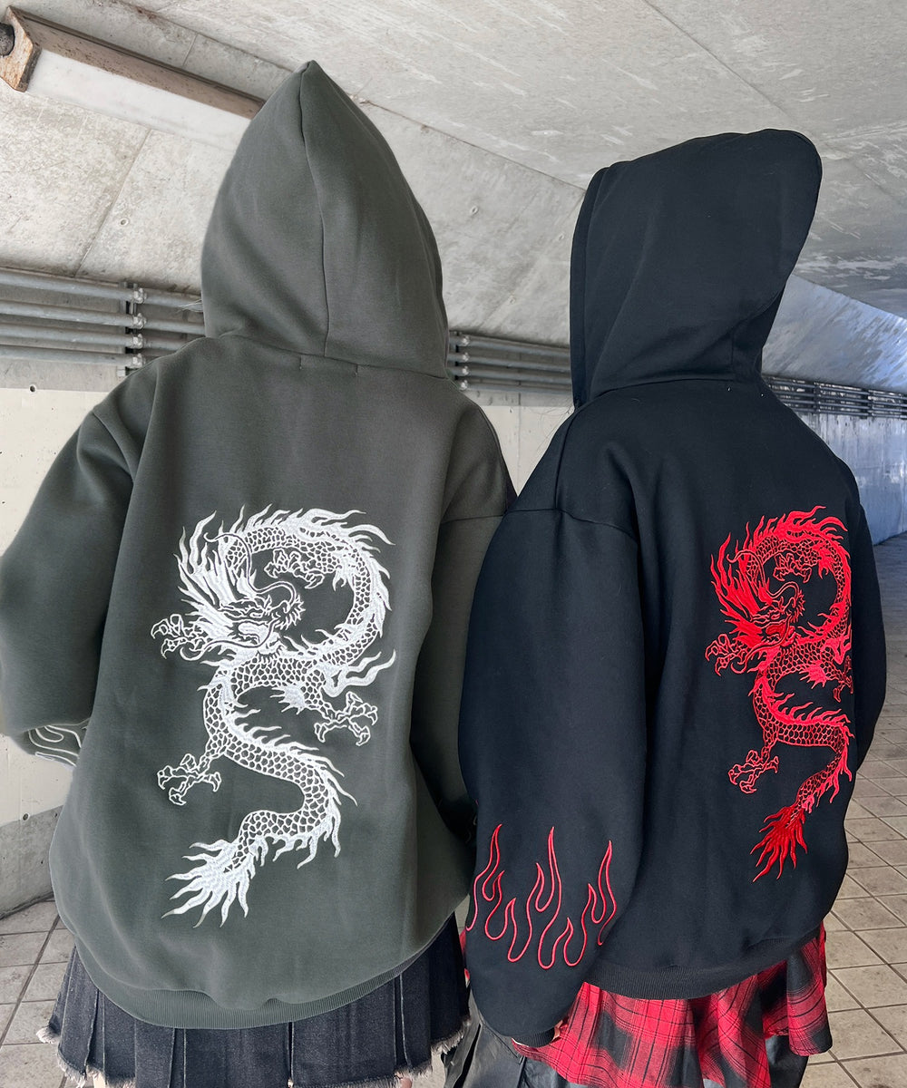 ドラゴン刺繍ビッグZIPパーカー　